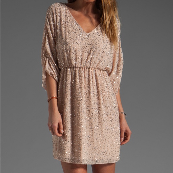 Alice + Olivia Olympia Beaded Sequin Peach Dress - Picture 1 of 6